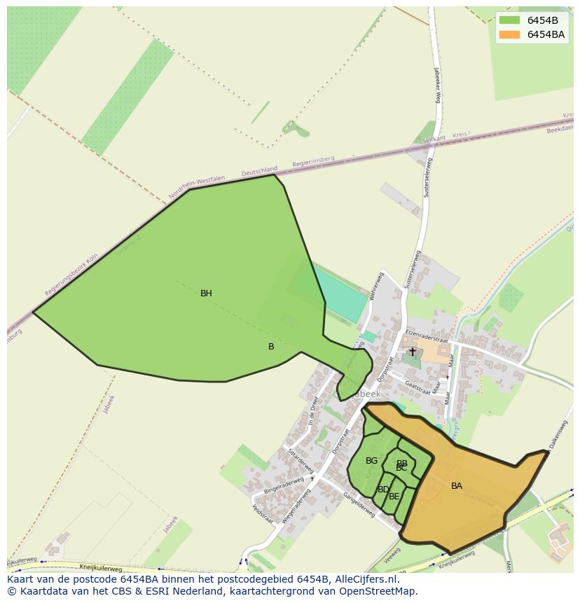 Afbeelding van het postcodegebied 6454 BA op de kaart.