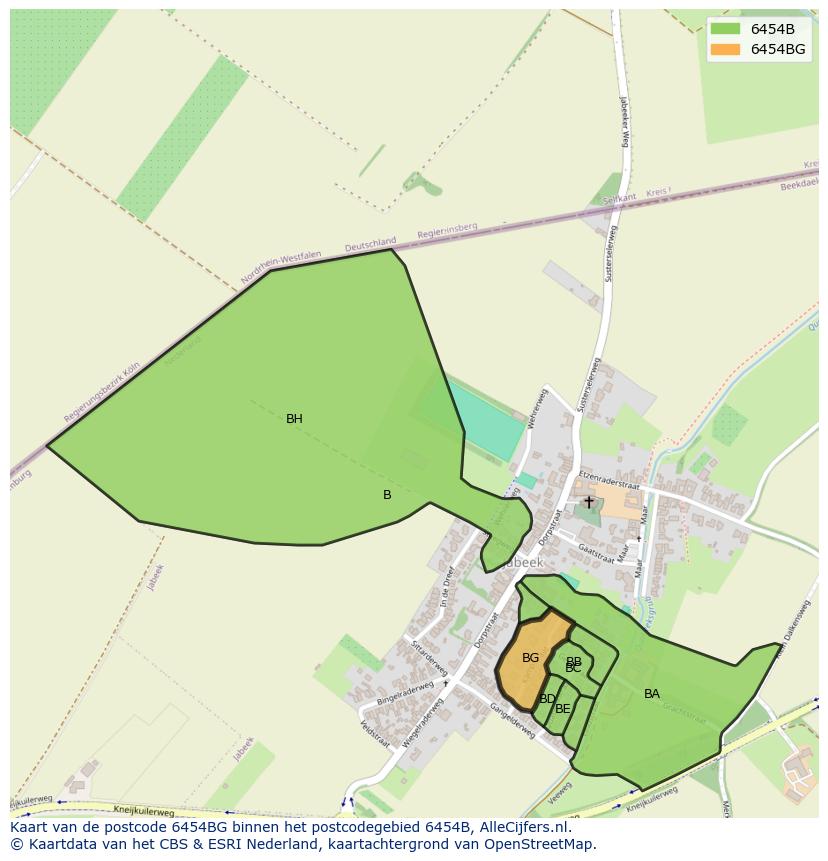 Afbeelding van het postcodegebied 6454 BG op de kaart.