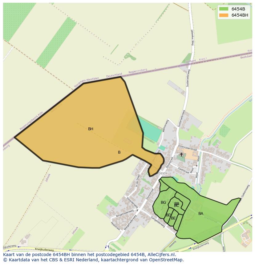 Afbeelding van het postcodegebied 6454 BH op de kaart.