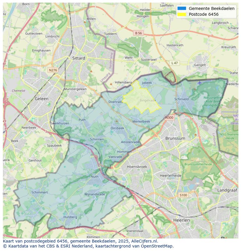 Afbeelding van het postcodegebied 6456 op de kaart.
