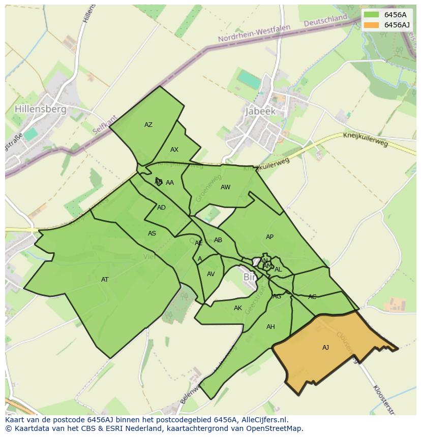 Afbeelding van het postcodegebied 6456 AJ op de kaart.