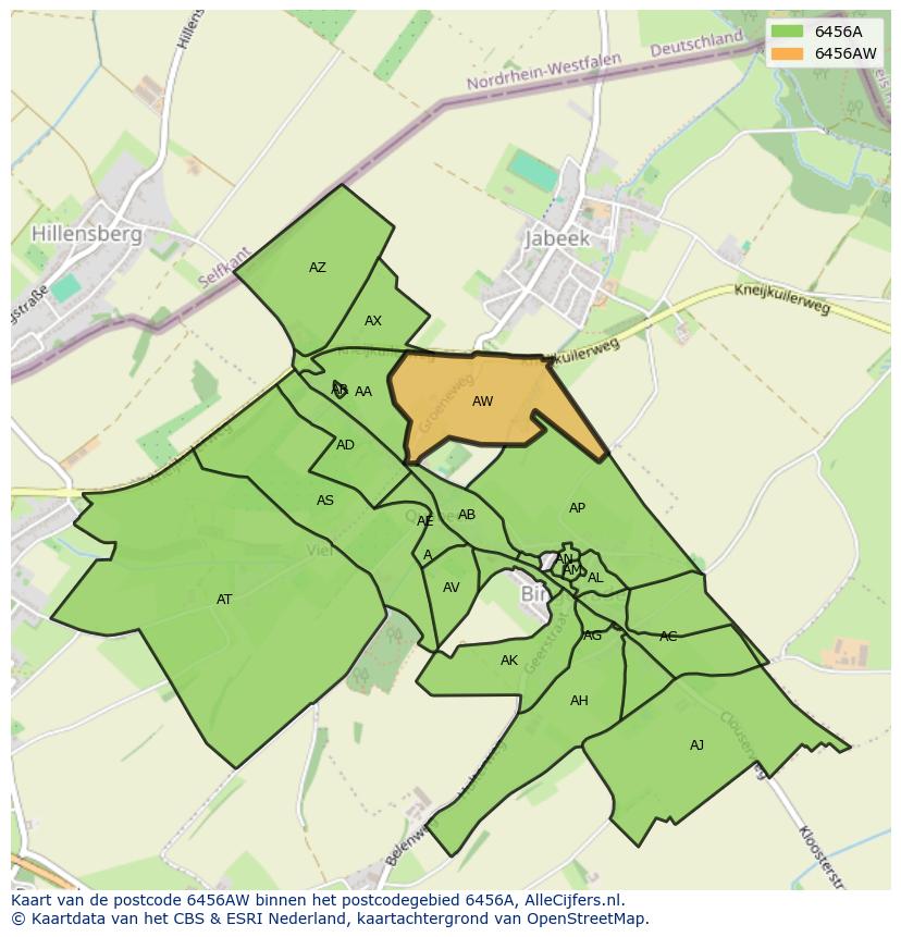 Afbeelding van het postcodegebied 6456 AW op de kaart.