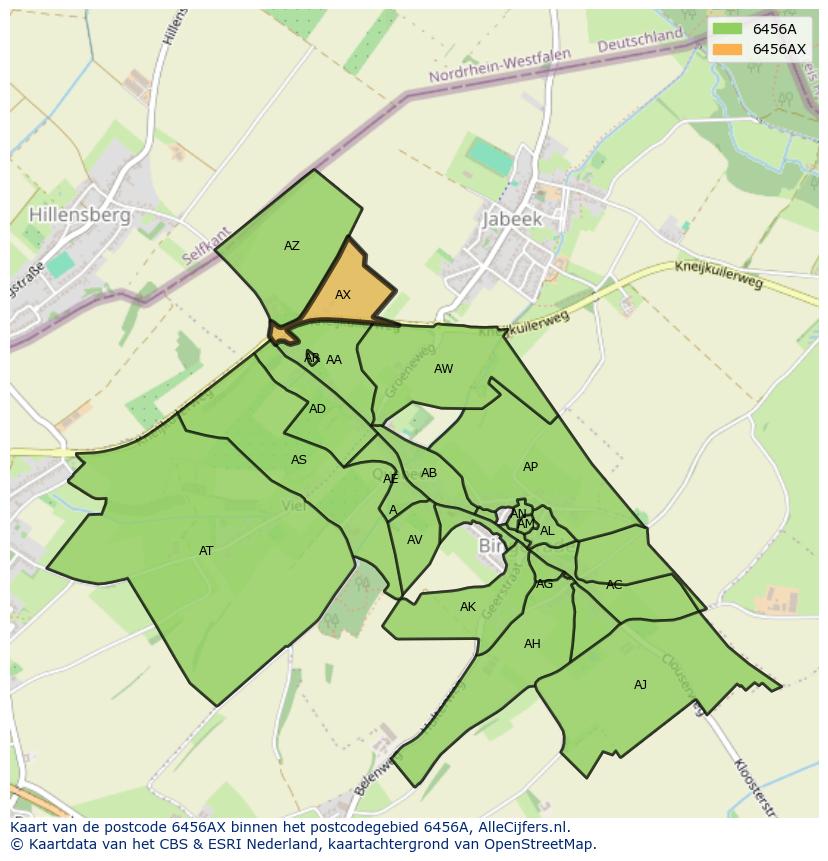 Afbeelding van het postcodegebied 6456 AX op de kaart.