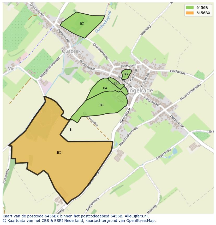 Afbeelding van het postcodegebied 6456 BX op de kaart.