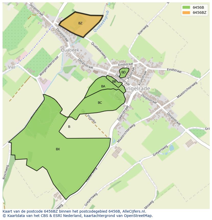 Afbeelding van het postcodegebied 6456 BZ op de kaart.