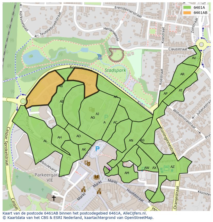 Afbeelding van het postcodegebied 6461 AB op de kaart.