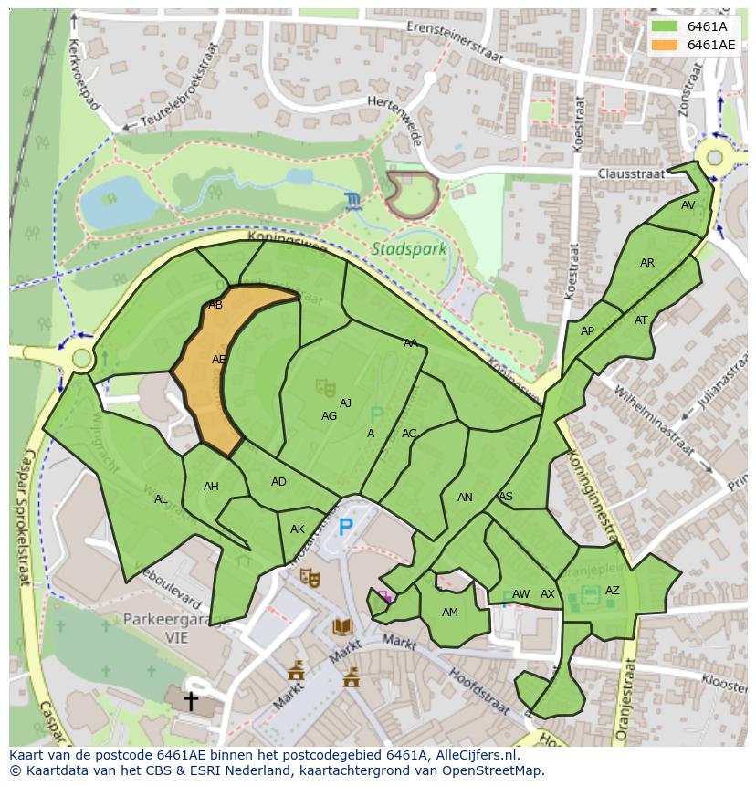 Afbeelding van het postcodegebied 6461 AE op de kaart.