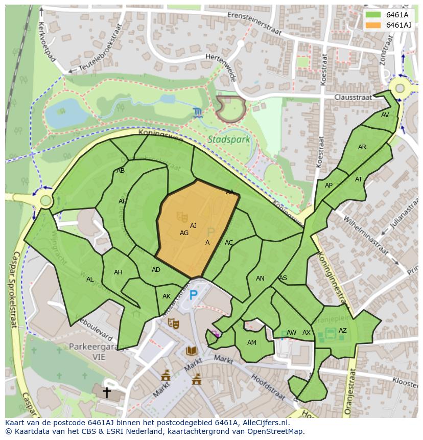 Afbeelding van het postcodegebied 6461 AJ op de kaart.
