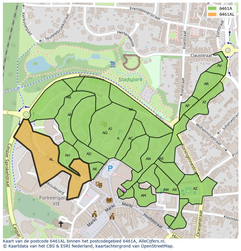 Afbeelding van het postcodegebied 6461 AL op de kaart.