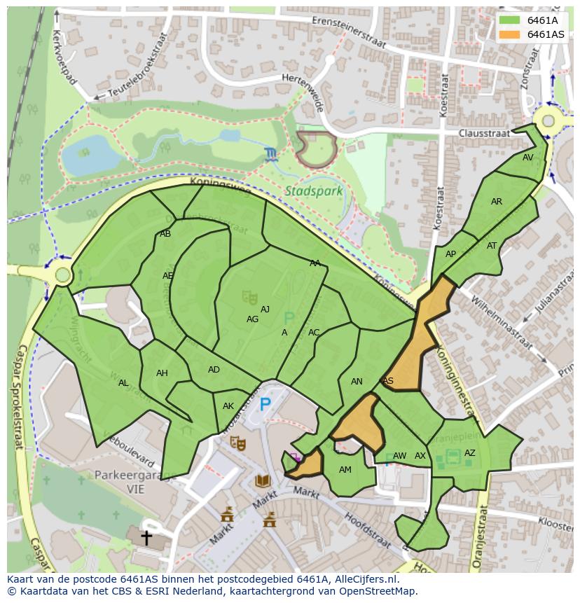 Afbeelding van het postcodegebied 6461 AS op de kaart.