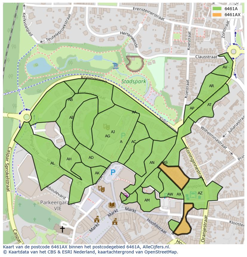 Afbeelding van het postcodegebied 6461 AX op de kaart.