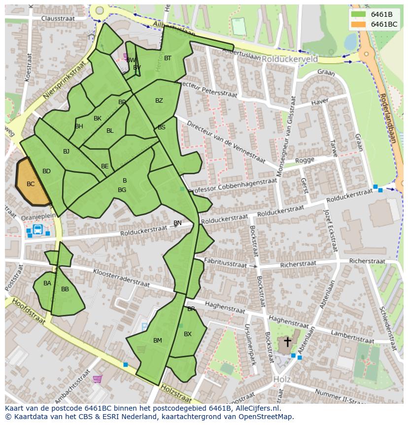 Afbeelding van het postcodegebied 6461 BC op de kaart.