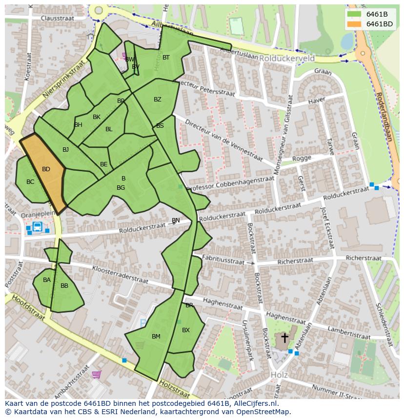 Afbeelding van het postcodegebied 6461 BD op de kaart.