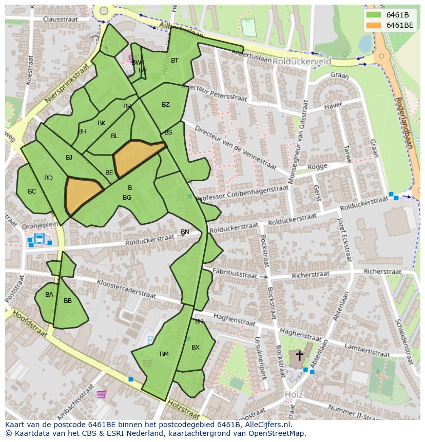Afbeelding van het postcodegebied 6461 BE op de kaart.