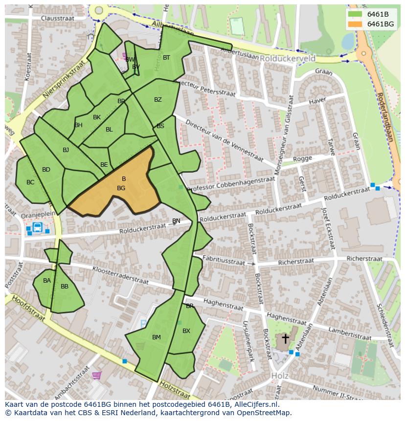 Afbeelding van het postcodegebied 6461 BG op de kaart.