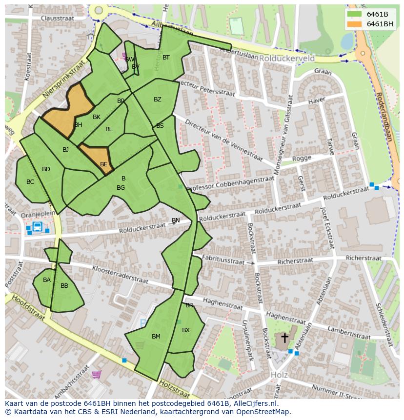 Afbeelding van het postcodegebied 6461 BH op de kaart.