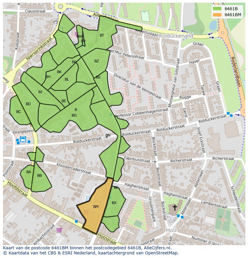 Afbeelding van het postcodegebied 6461 BM op de kaart.