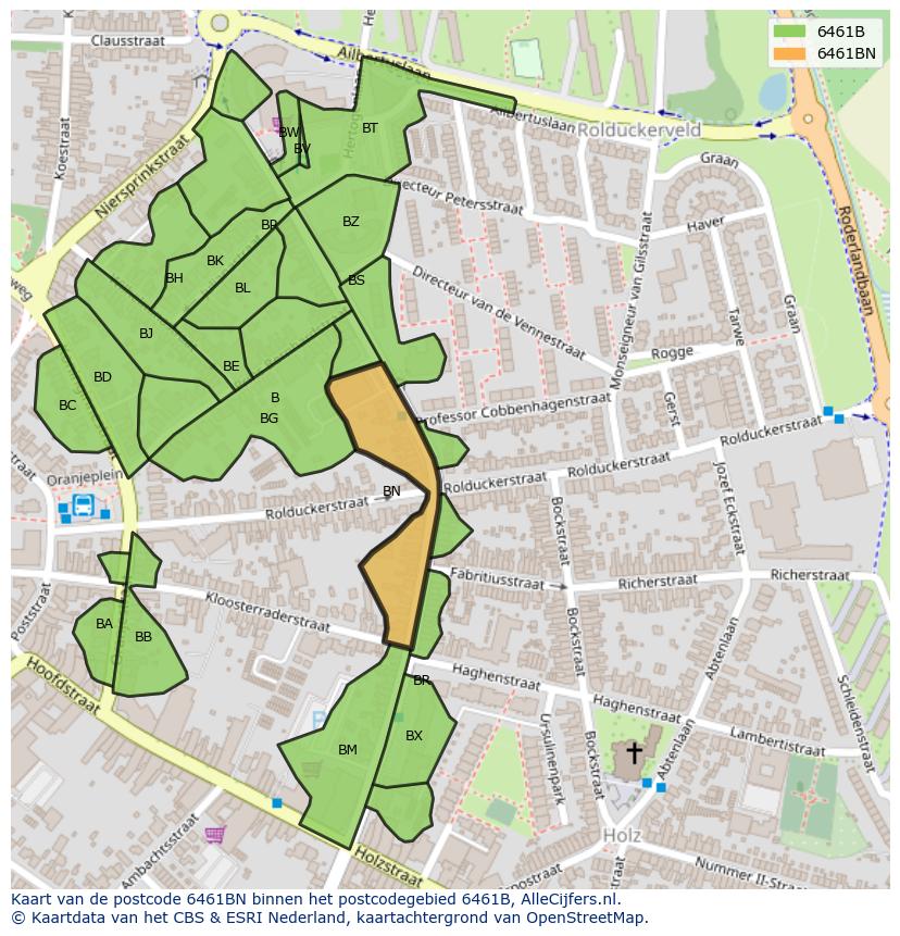 Afbeelding van het postcodegebied 6461 BN op de kaart.