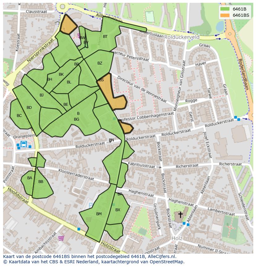 Afbeelding van het postcodegebied 6461 BS op de kaart.