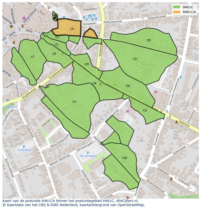 Afbeelding van het postcodegebied 6461 CA op de kaart.