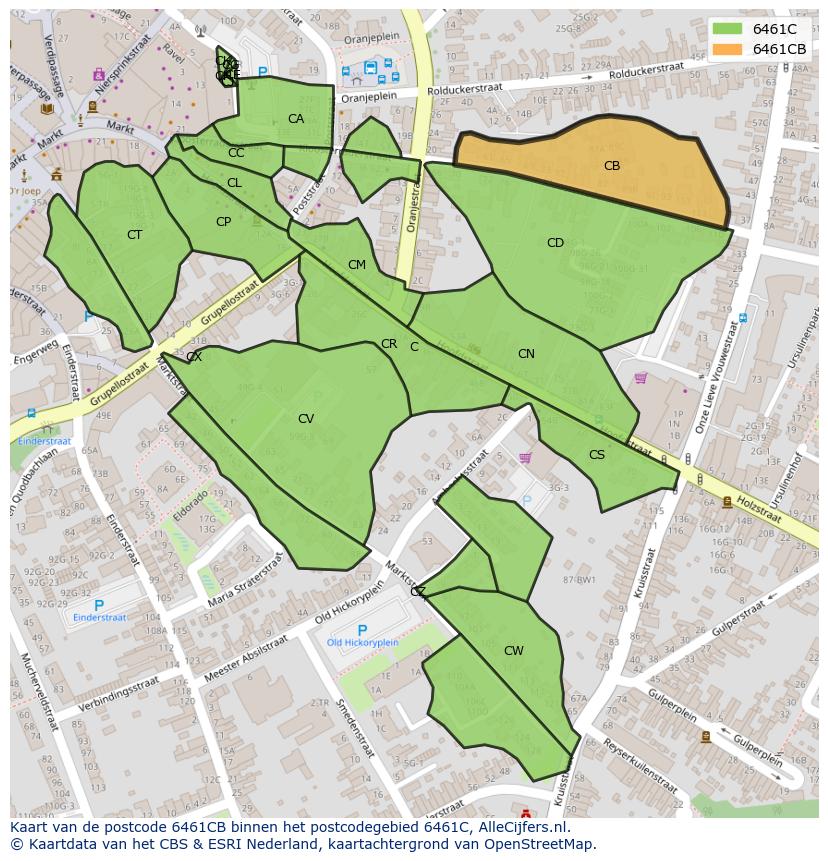 Afbeelding van het postcodegebied 6461 CB op de kaart.