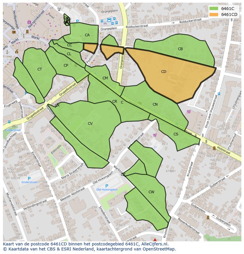 Afbeelding van het postcodegebied 6461 CD op de kaart.
