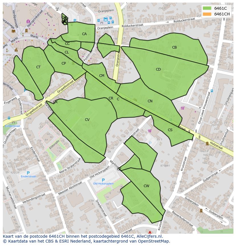 Afbeelding van het postcodegebied 6461 CH op de kaart.