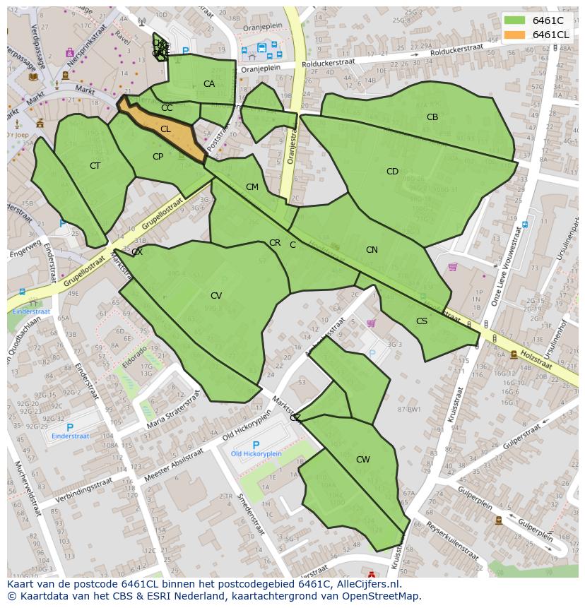 Afbeelding van het postcodegebied 6461 CL op de kaart.
