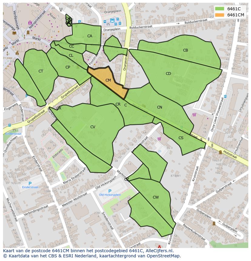 Afbeelding van het postcodegebied 6461 CM op de kaart.