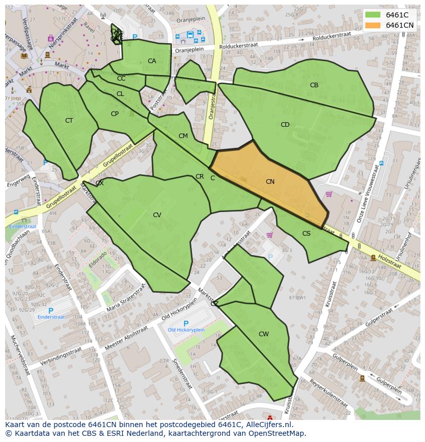 Afbeelding van het postcodegebied 6461 CN op de kaart.