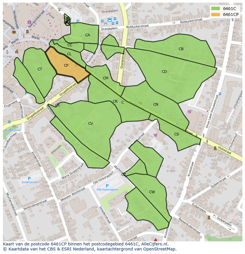 Afbeelding van het postcodegebied 6461 CP op de kaart.