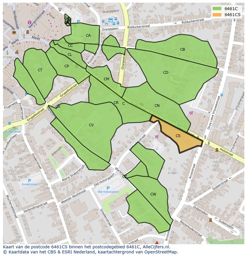 Afbeelding van het postcodegebied 6461 CS op de kaart.