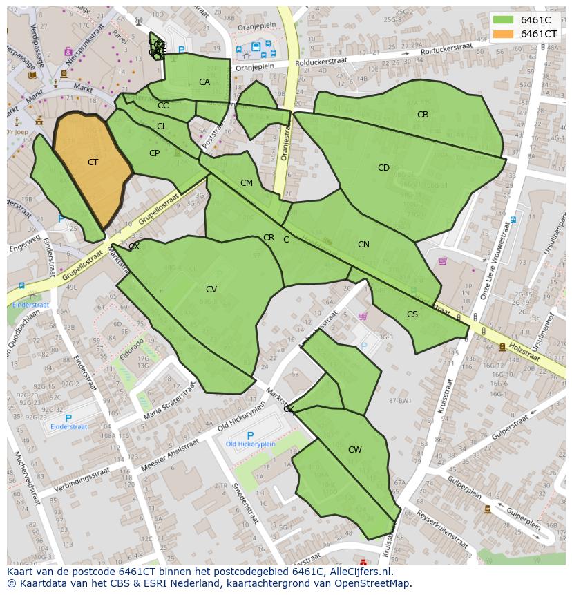 Afbeelding van het postcodegebied 6461 CT op de kaart.