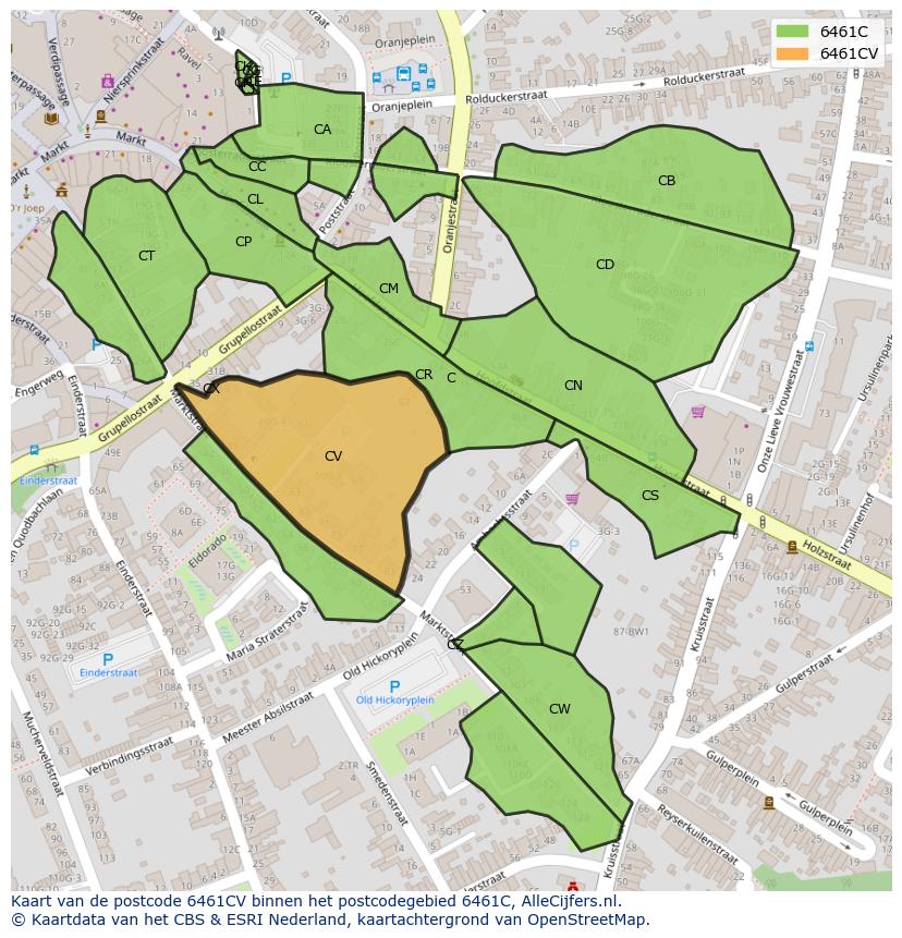 Afbeelding van het postcodegebied 6461 CV op de kaart.