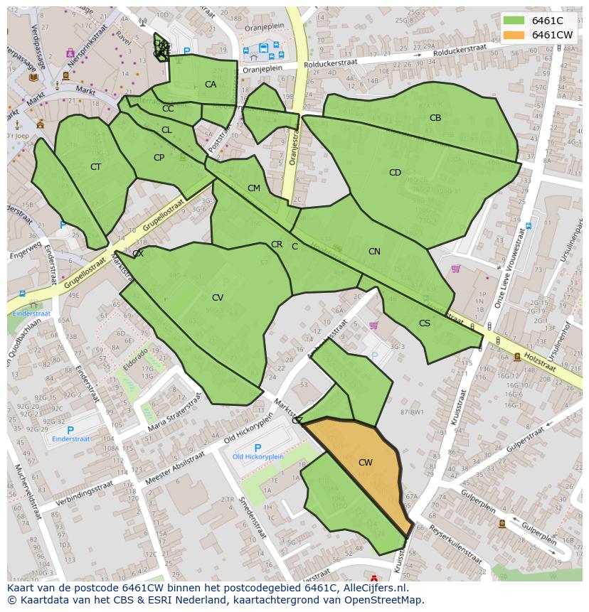 Afbeelding van het postcodegebied 6461 CW op de kaart.