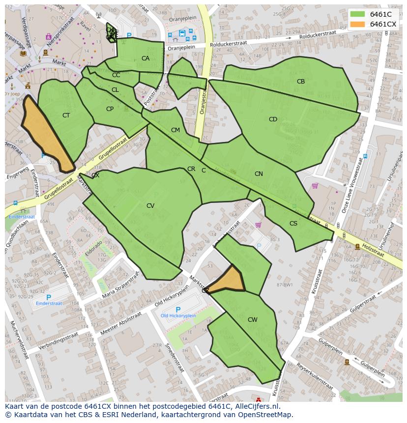 Afbeelding van het postcodegebied 6461 CX op de kaart.