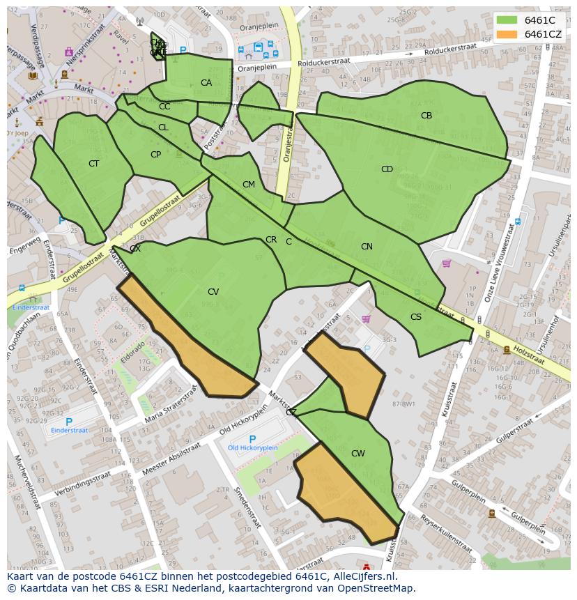 Afbeelding van het postcodegebied 6461 CZ op de kaart.
