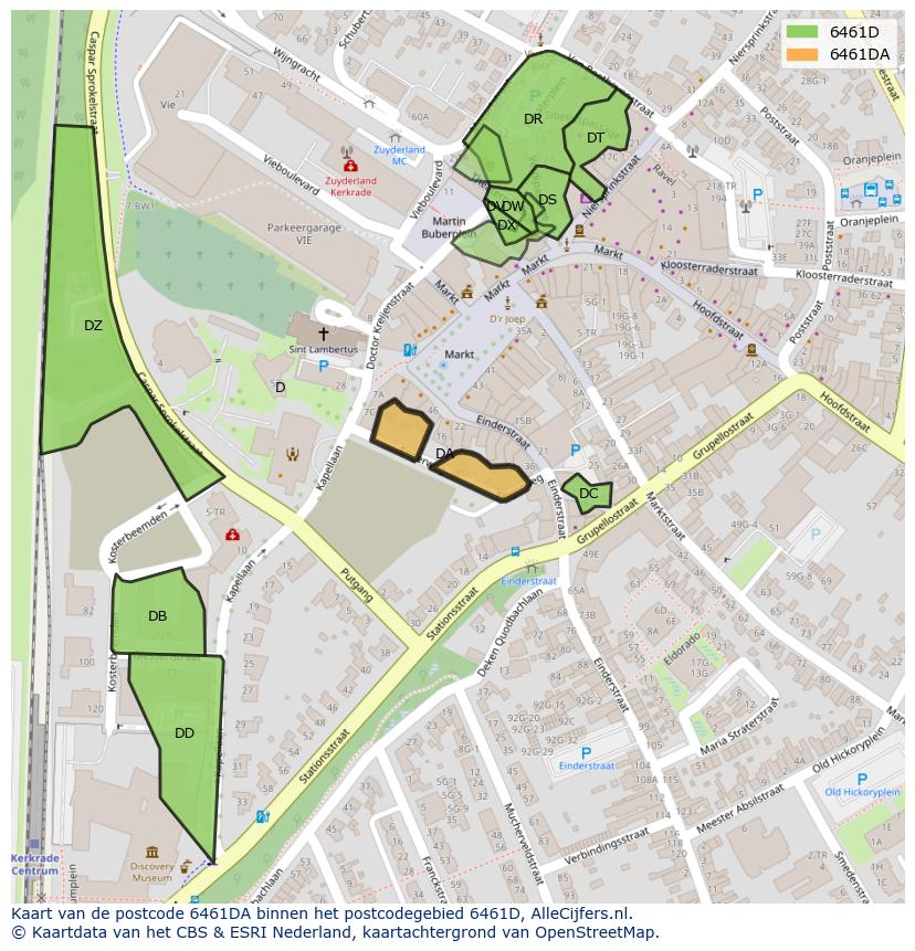 Afbeelding van het postcodegebied 6461 DA op de kaart.