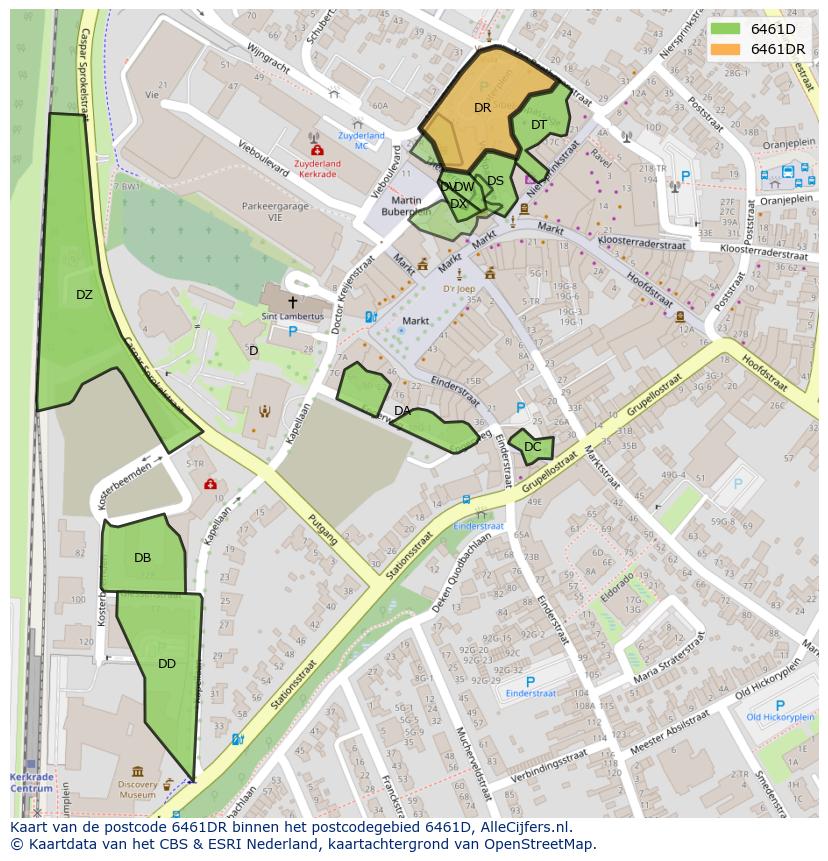 Afbeelding van het postcodegebied 6461 DR op de kaart.