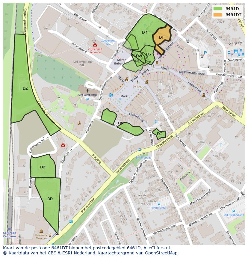 Afbeelding van het postcodegebied 6461 DT op de kaart.