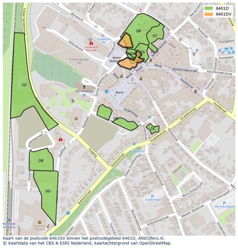 Afbeelding van het postcodegebied 6461 DV op de kaart.
