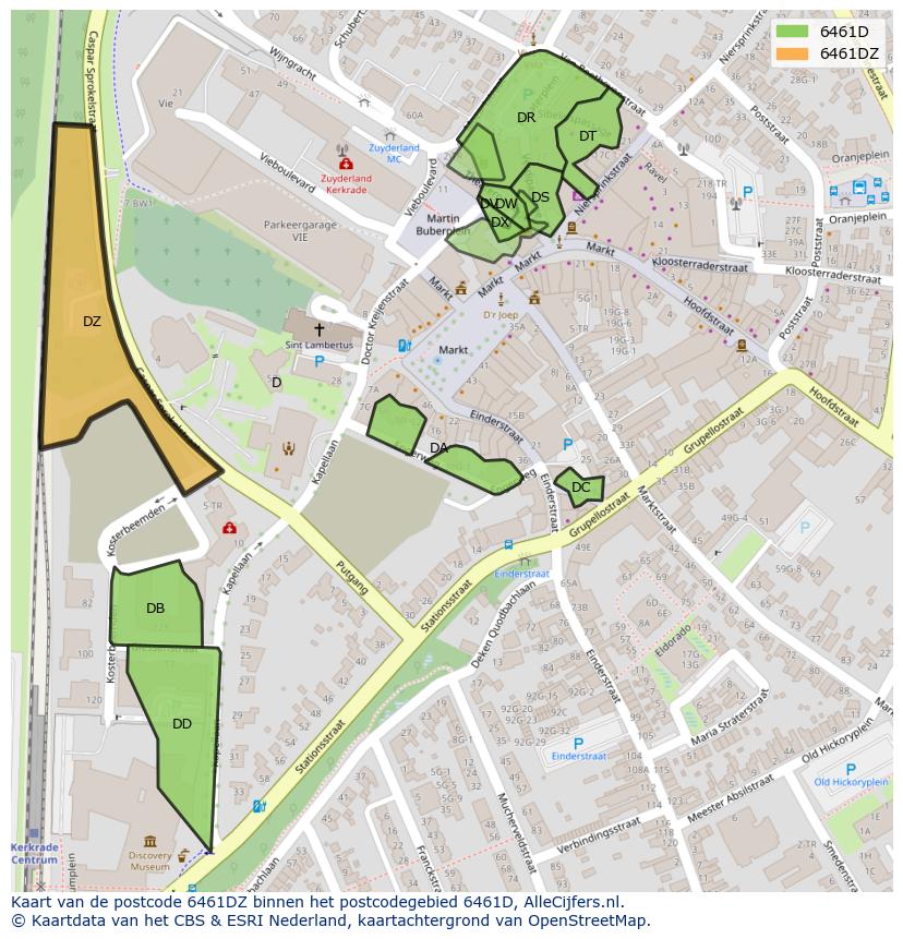 Afbeelding van het postcodegebied 6461 DZ op de kaart.