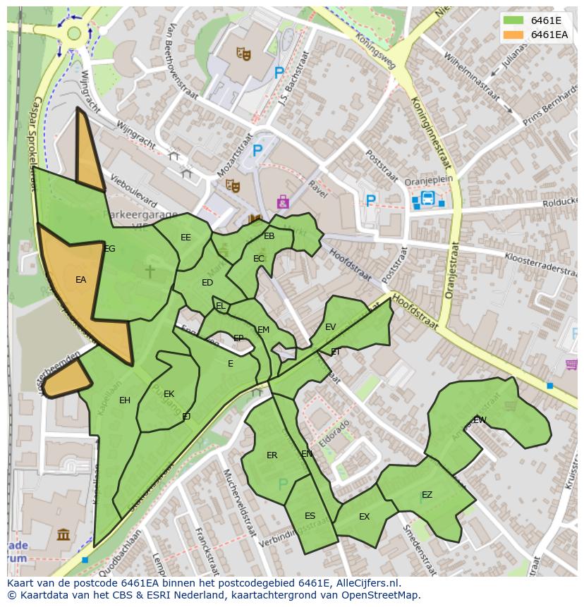 Afbeelding van het postcodegebied 6461 EA op de kaart.