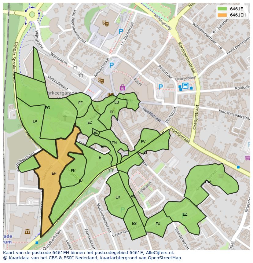 Afbeelding van het postcodegebied 6461 EH op de kaart.