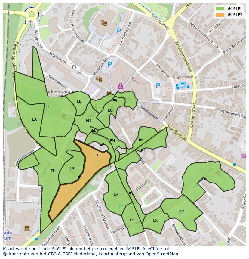 Afbeelding van het postcodegebied 6461 EJ op de kaart.