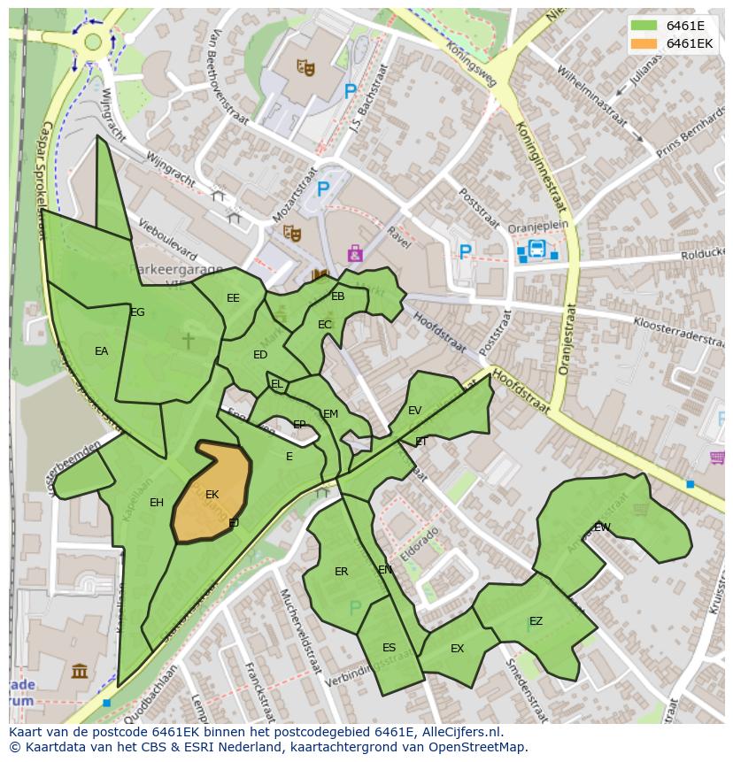 Afbeelding van het postcodegebied 6461 EK op de kaart.