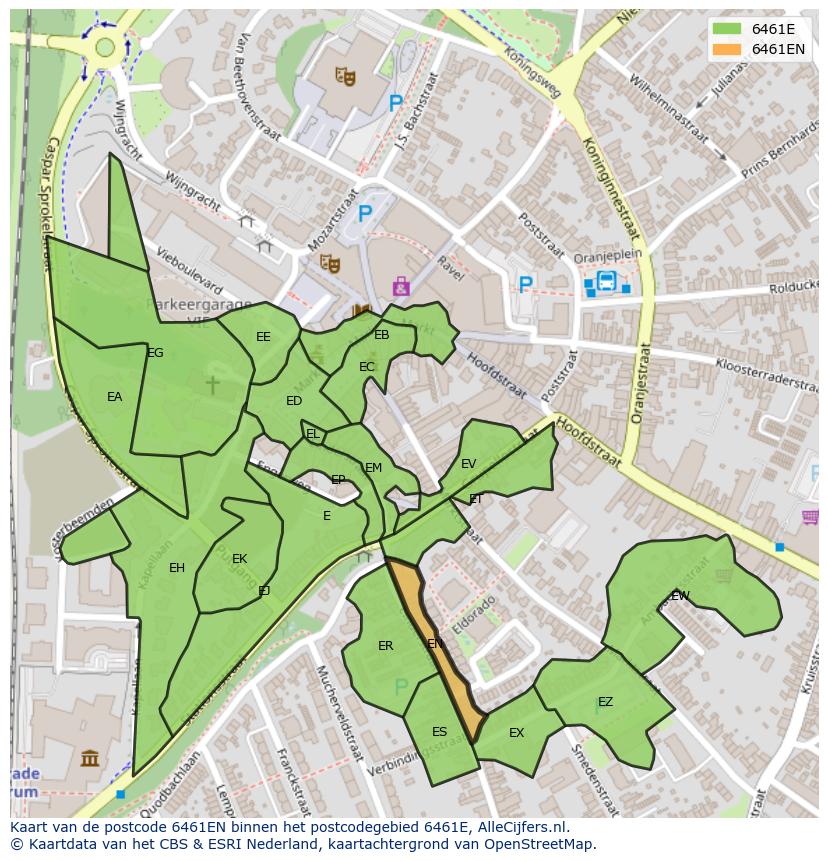 Afbeelding van het postcodegebied 6461 EN op de kaart.
