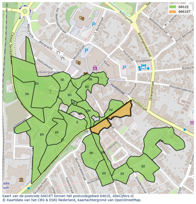 Afbeelding van het postcodegebied 6461 ET op de kaart.