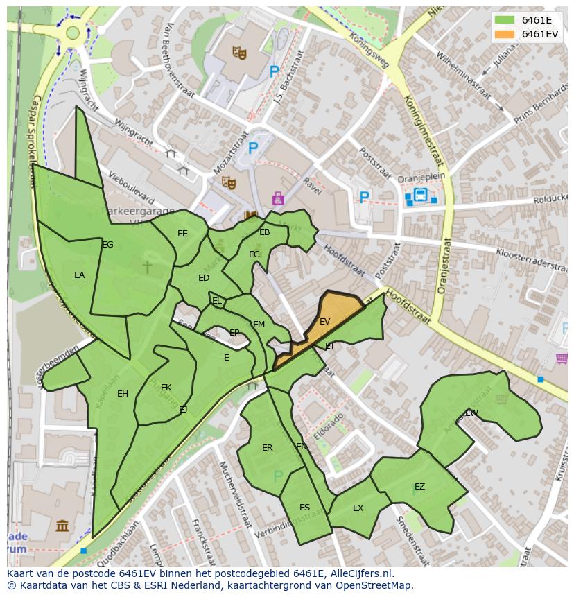 Afbeelding van het postcodegebied 6461 EV op de kaart.