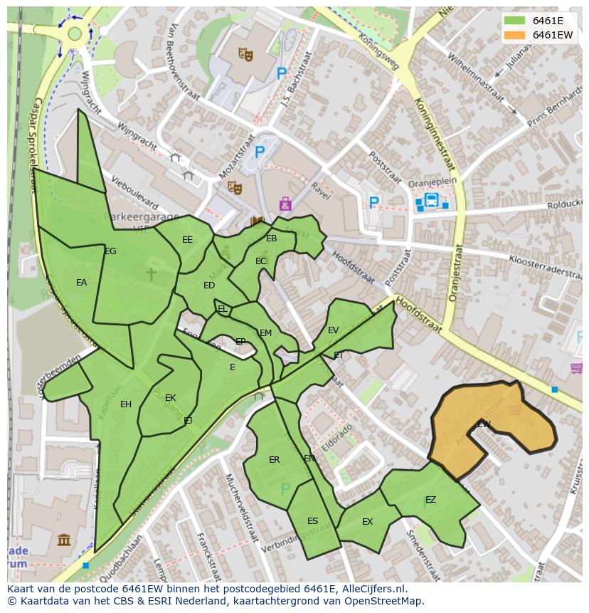 Afbeelding van het postcodegebied 6461 EW op de kaart.
